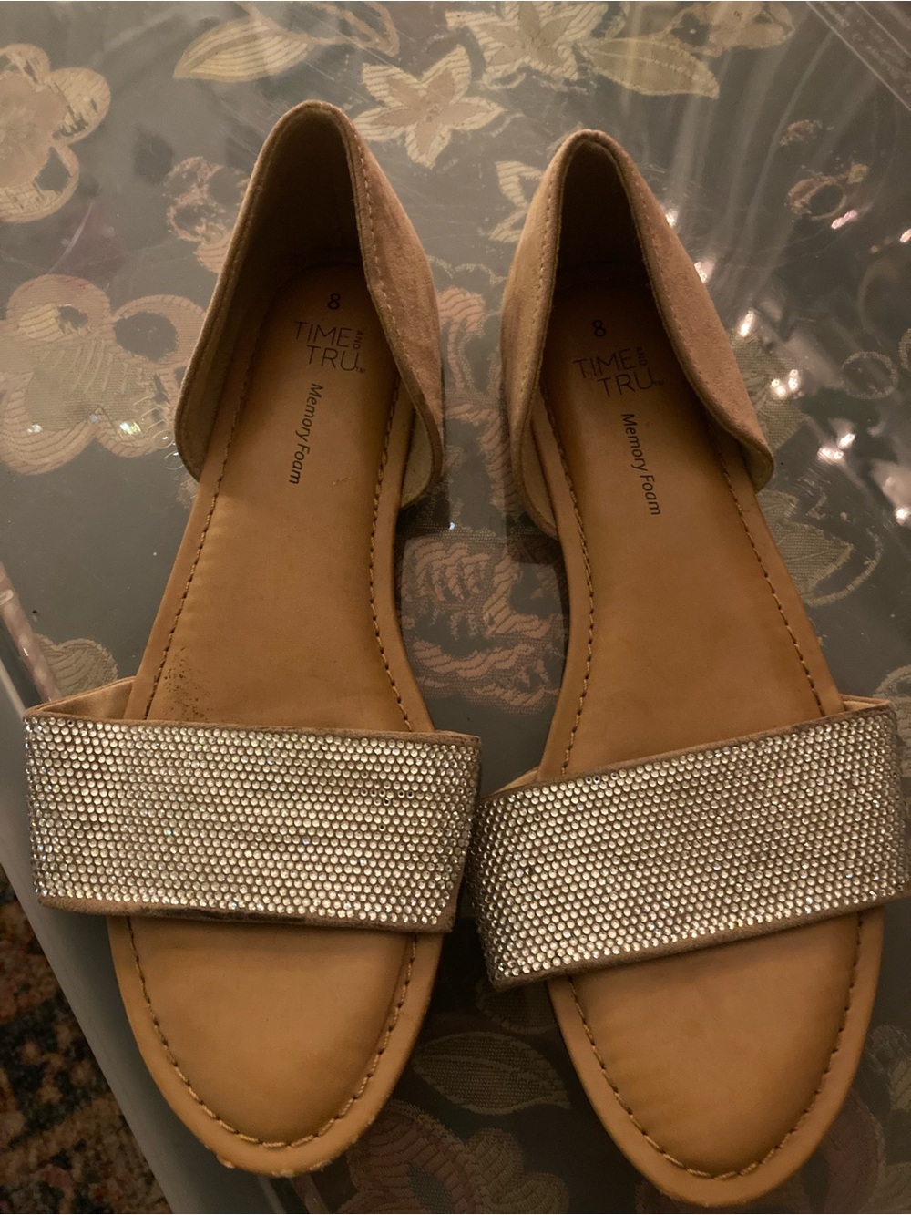 Time and Tru Tan D'Orsay Sandals with Sparkling Rhinestone Strap